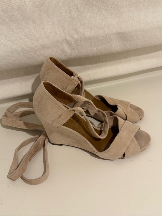 Aquazzura Shoes - Aquazzura Beige Suede Tie-Wrap Wedge Sandals
